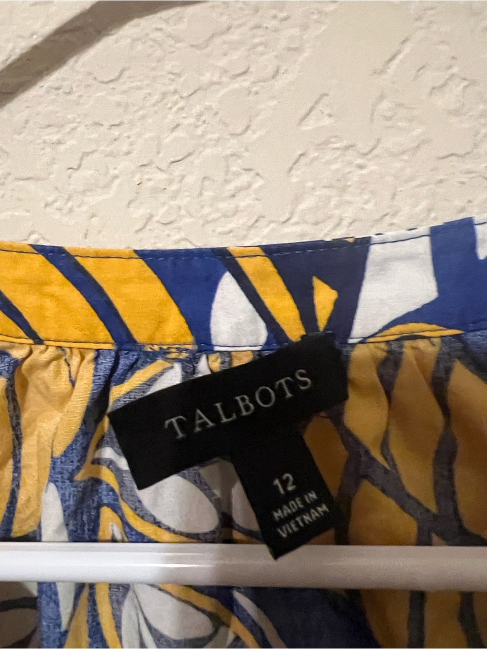 Talbots Leaf Print Tie Waist Midi Dress Women’s Size 12 Blue Yellow 3/4 Sleeve - Picture 7 of 7